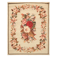 4x6 Ivory, Pink, Blush Color Hand Woven French Needlepoint Wool Traditional Oriental Rug
