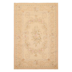 4x6 Beige, Tan, Peach Color Hand Woven French Aubusson Wool Traditional Oriental Rug