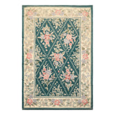 4x6 Teal, Ivory, Blush Color Hand Woven French Needlepoint Wool Traditional Oriental Rug