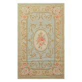 3x5 Aqua, Mint, Gold Color Hand Woven French Needlepoint Wool Traditional Oriental Rug