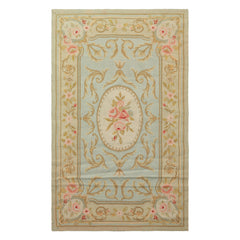 3x5 Aqua, Mint, Gold Color Hand Woven French Needlepoint Wool Traditional Oriental Rug