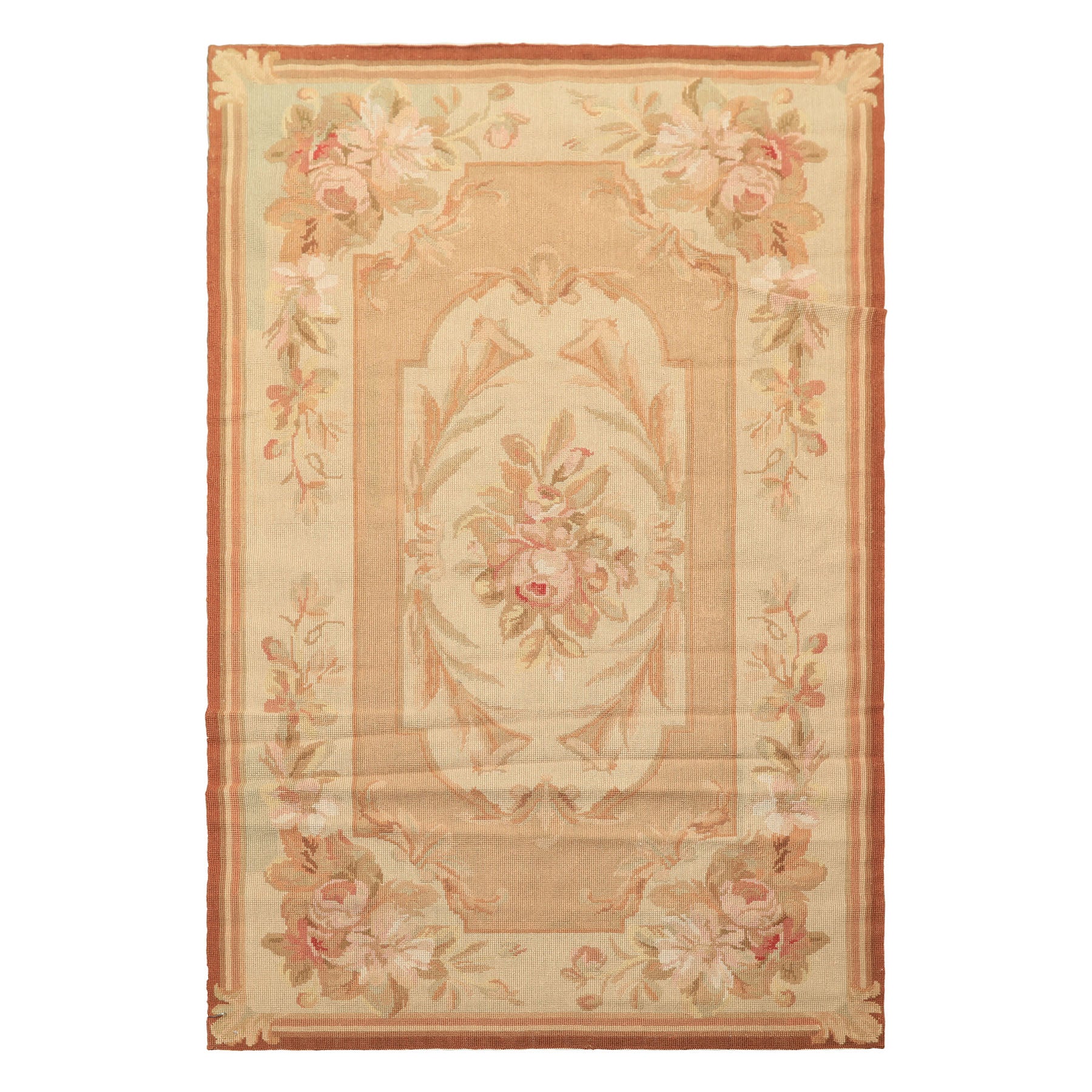 3x5 Beige, Tan, Rose Color Hand Woven French Needlepoint Wool Traditional Oriental Rug