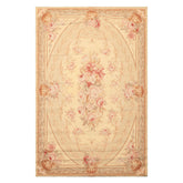 4x6 Beige, Brown, Tan Color Hand Woven French Needlepoint Wool Traditional Oriental Rug