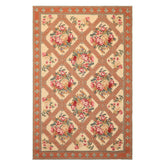4x7 Light Peach, Burnt Orange, Pink Color Hand Woven French Needlepoint Wool Traditional Oriental Rug