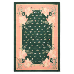 6x9 Green, Pink, Beige Color Hand Woven Durry Kilim Wool Traditional Oriental Rug