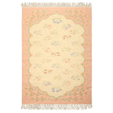 6x9 Ivory, Blush, Green Color Hand Woven Dhurry Kilim Wool Transitional Oriental Rug