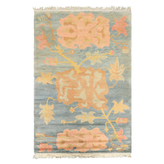 4x6 Blue, Blush, Peach Color Hand Knotted Tibetan Wool Transitional Oriental Rug