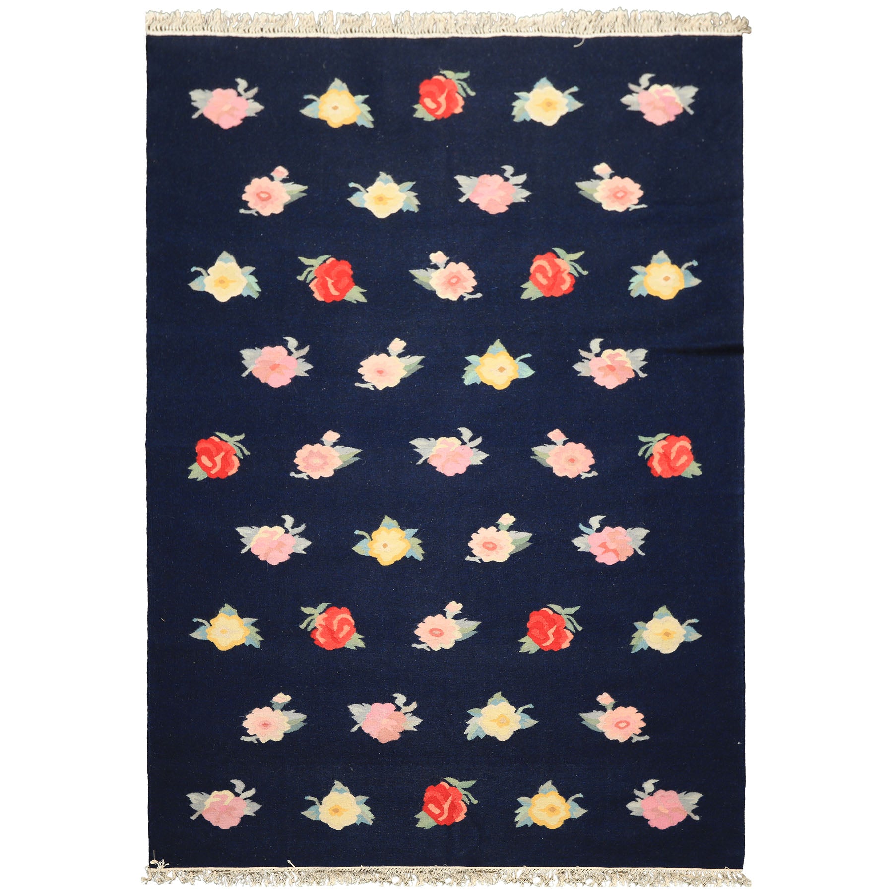 6x9 Navy, Multi, Color Hand Woven Caucasian Kilim Wool Transitional Oriental Rug