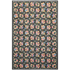 5x8 Black, Pink, Blue Color Hand Woven French Savonerrie Needlepoint Wool Traditional Oriental Rug