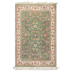 3x5 Sage, Ivory, Rose Color Hand Knotted Indo Kashan Wool Traditional Oriental Rug