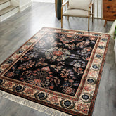 4x6 Black, Ivory, Sage Color Hand Knotted Indo Sarouk New Zealand Wool Traditional Oriental Rug