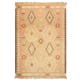 6x9 Tan, Light Peach, Ivory Color Hand Woven Kilim Wool Traditional Oriental Rug