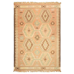 6x9 Tan, Light Peach, Ivory Color Hand Woven Kilim Wool Traditional Oriental Rug