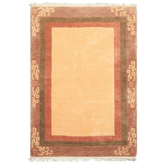 4x6 Ivory, Rose, Olive Color Hand Knotted Tibetan Wool Traditional Oriental Rug