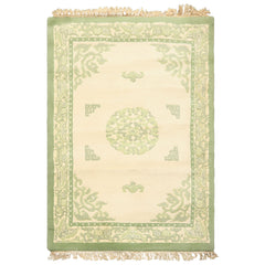 4x6 Ivory, Sage, Color Hand Knotted French Aubusson savonnerie Wool Traditional Oriental Rug