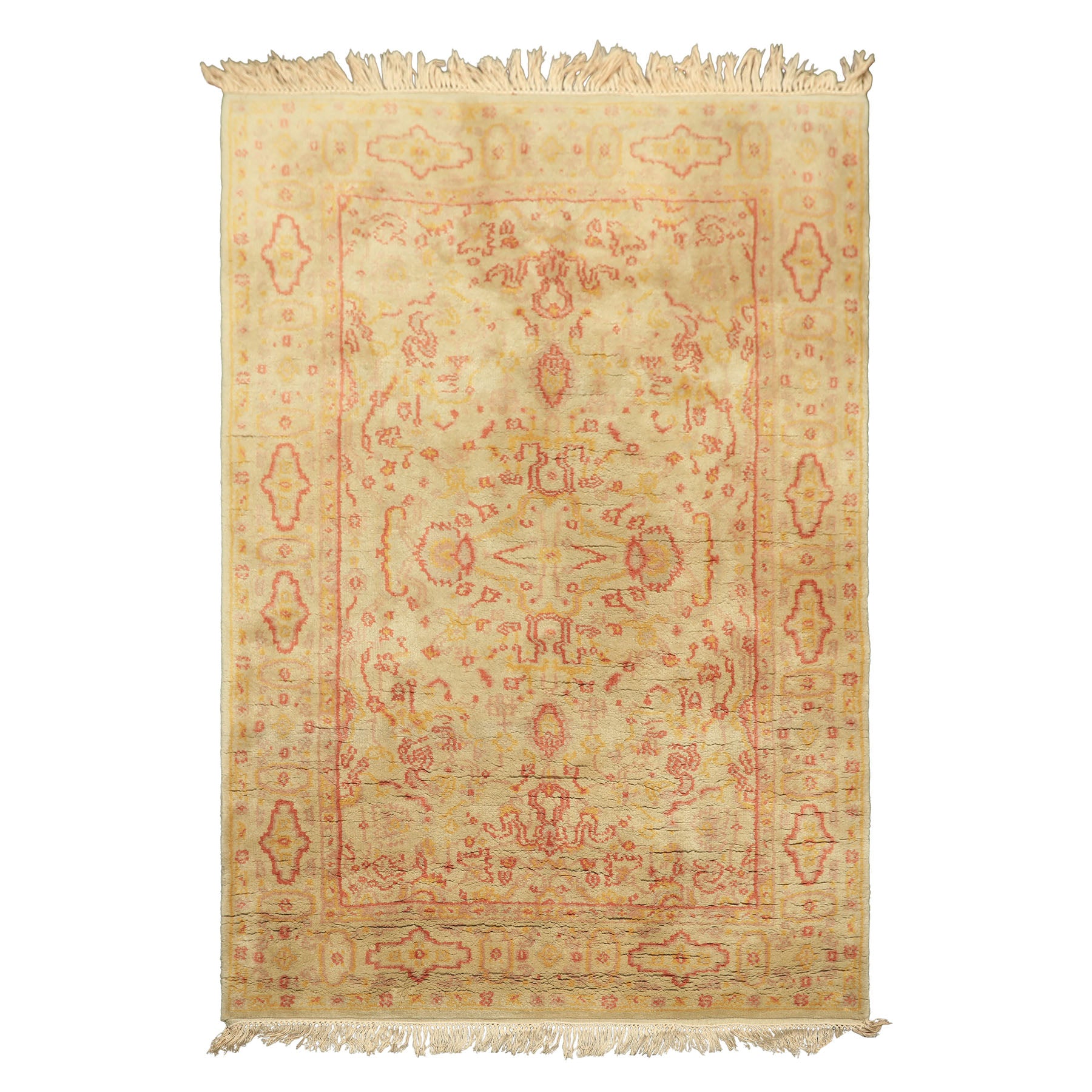 4x6 Mint, Gold, Rose Color Hand Knotted Indo Oushak Wool Traditional Oriental Rug