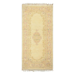 Runner Ivory, Mint, Lavender Color Hand Knotted French Aubusson savonnerie Wool Traditional Oriental Rug