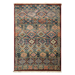 5x8 Teal, Ivory, Peach Color Machine Made Gabbeh Wool Southwestern Oriental Rug