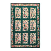 6x9 Emerald, Ivory, Pink Color Hand Woven French Aubusson Needlepoint Wool Traditional Oriental Rug
