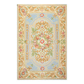 6x9 Aqua, Blue, Ivory Color Hand Woven Chainstitch Wool Traditional Oriental Rug