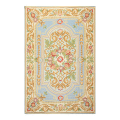 6x9 Aqua, Blue, Ivory Color Hand Woven Chainstitch Wool Traditional Oriental Rug