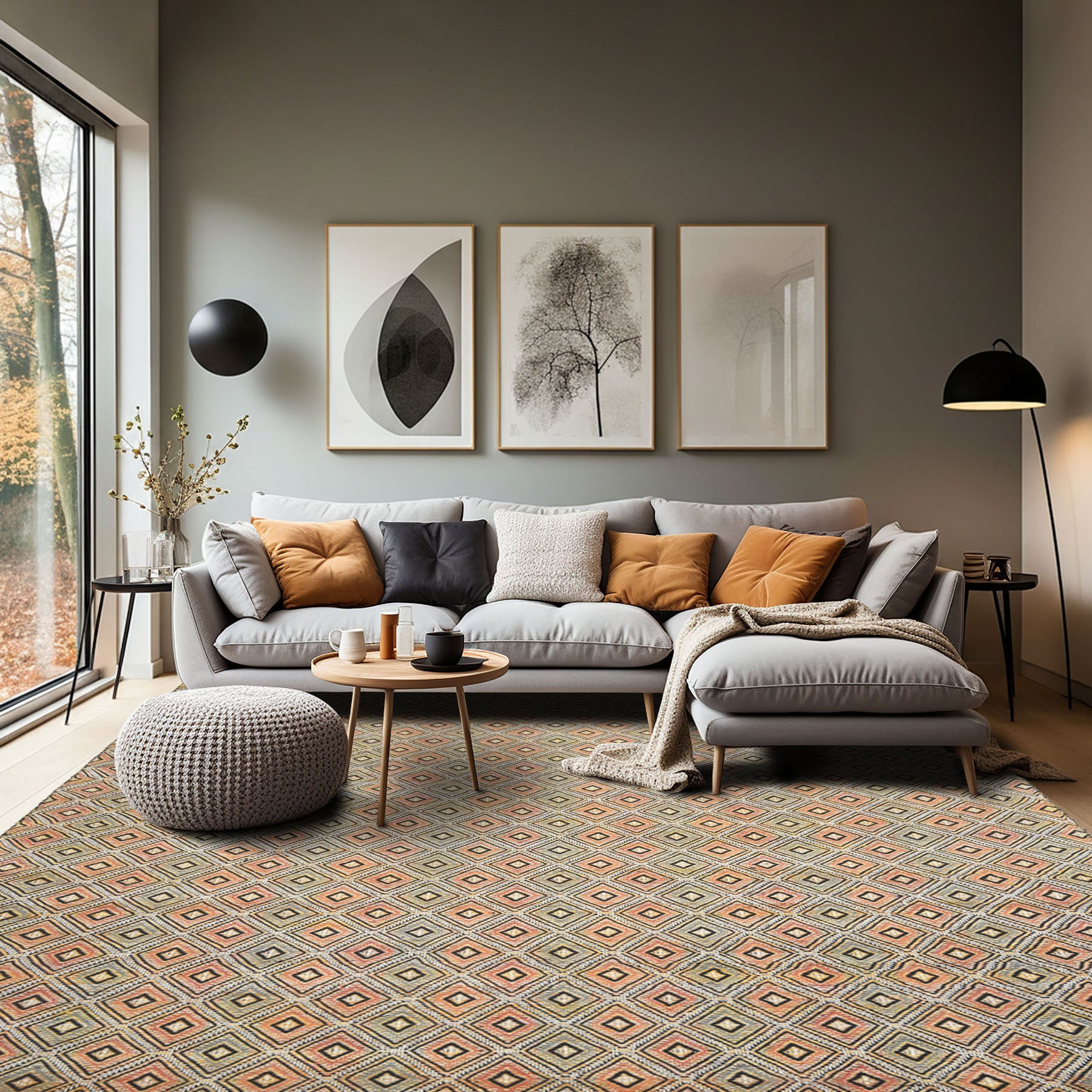 Multi Size Black Slate Gray Ivory Color Hand Woven Wool Modern & Contemporary Oriental Rug