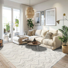 Multi Size Ivory Black Beige Color Hand Woven Wool Modern & Contemporary Oriental Rug