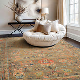 6x8'3 Moss, Burnt Orange, Gold Color Hand Knotted Oushak Wool Arts & Crafts Oriental Rug