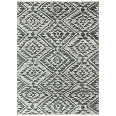 Dark Gray, Silver 4'1''x5'11'' Oushak Southwestern Hand Knotted Wool Oriental Area Rug