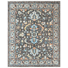 Gray, Blue 8x9'10'' Oushak Arts and Crafts Hand Knotted Wool Oriental Area Rug