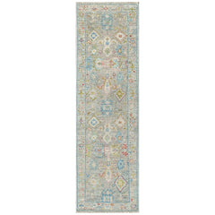 Lime, Aqua 2'6''x9 Oushak Arts and Crafts Hand Knotted Wool Oriental Area Rug