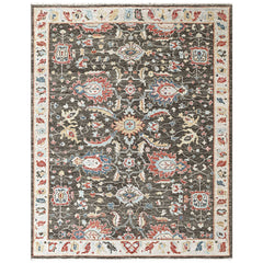 Charcoal, Beige 8'11''x11'10'' Oushak Arts and Crafts Hand Knotted Wool Oriental Area Rug