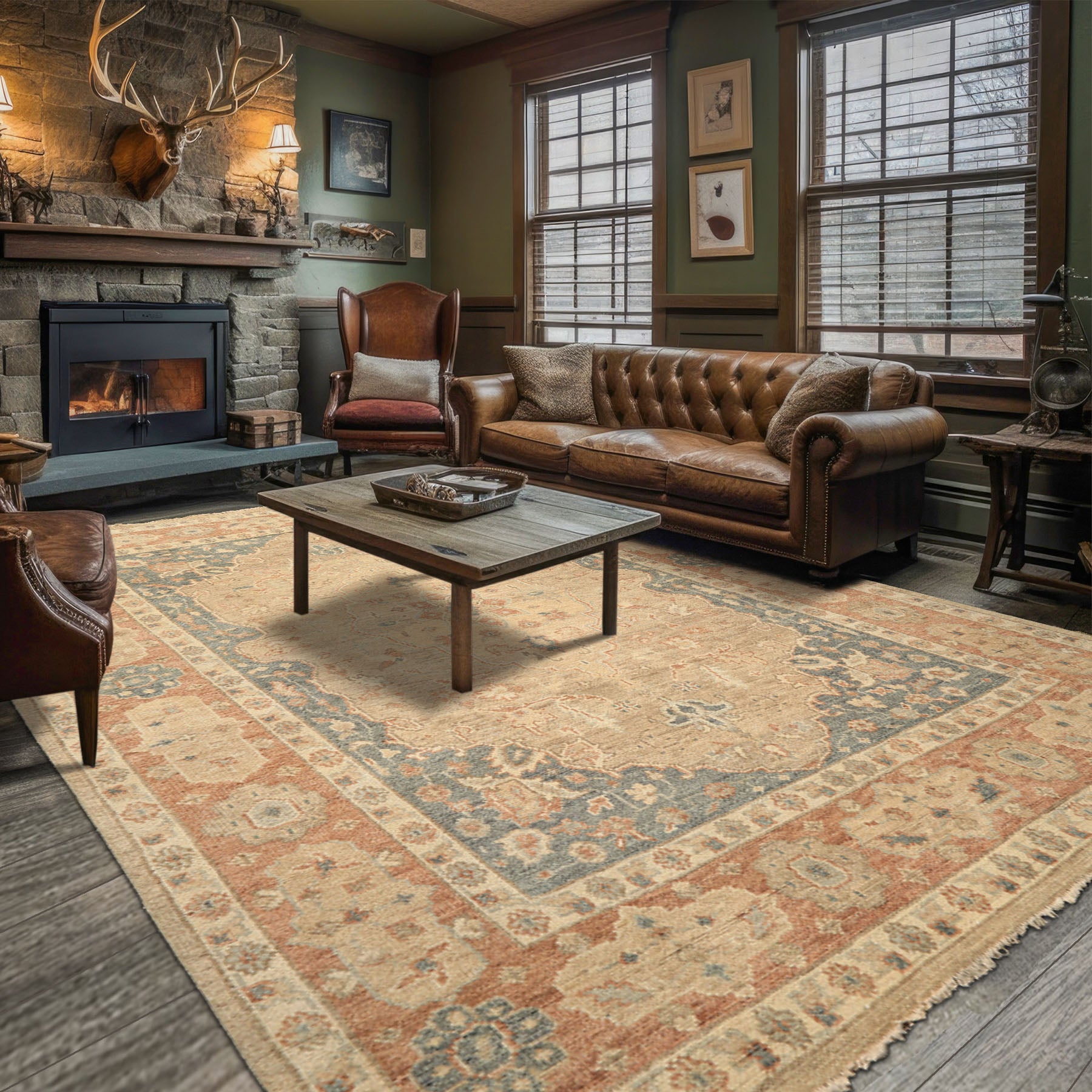 9x12 Beige, Tan, Blush Color Hand Knotted Oushak Wool Arts & Crafts Oriental Rug