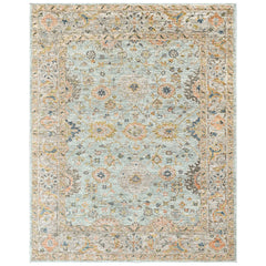 Aqua, Peach 8x9'11'' Oushak Transitional Hand Knotted Wool Oriental Area Rug