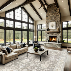 Gray, Ivory Multi Size Oushak Transitional Hand Knotted Wool Oriental Area Rug