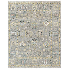 Gray, Ivory 7'9''x9'9'' Oushak Transitional Hand Knotted Wool Oriental Area Rug
