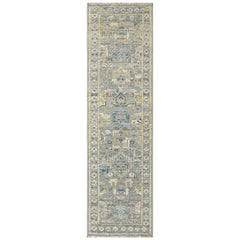 Slate, Ivory 2'6''x8'10'' Oushak Transitional Hand Knotted Wool Oriental Area Rug