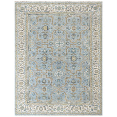 Aqua, Ivory 8'11''x11'11'' Oushak Transitional Hand Knotted Wool Oriental Area Rug