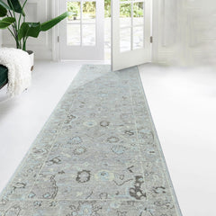 Gray, Beige 2'6''x8 Oushak Transitional Hand Knotted Wool Oriental Area Rug