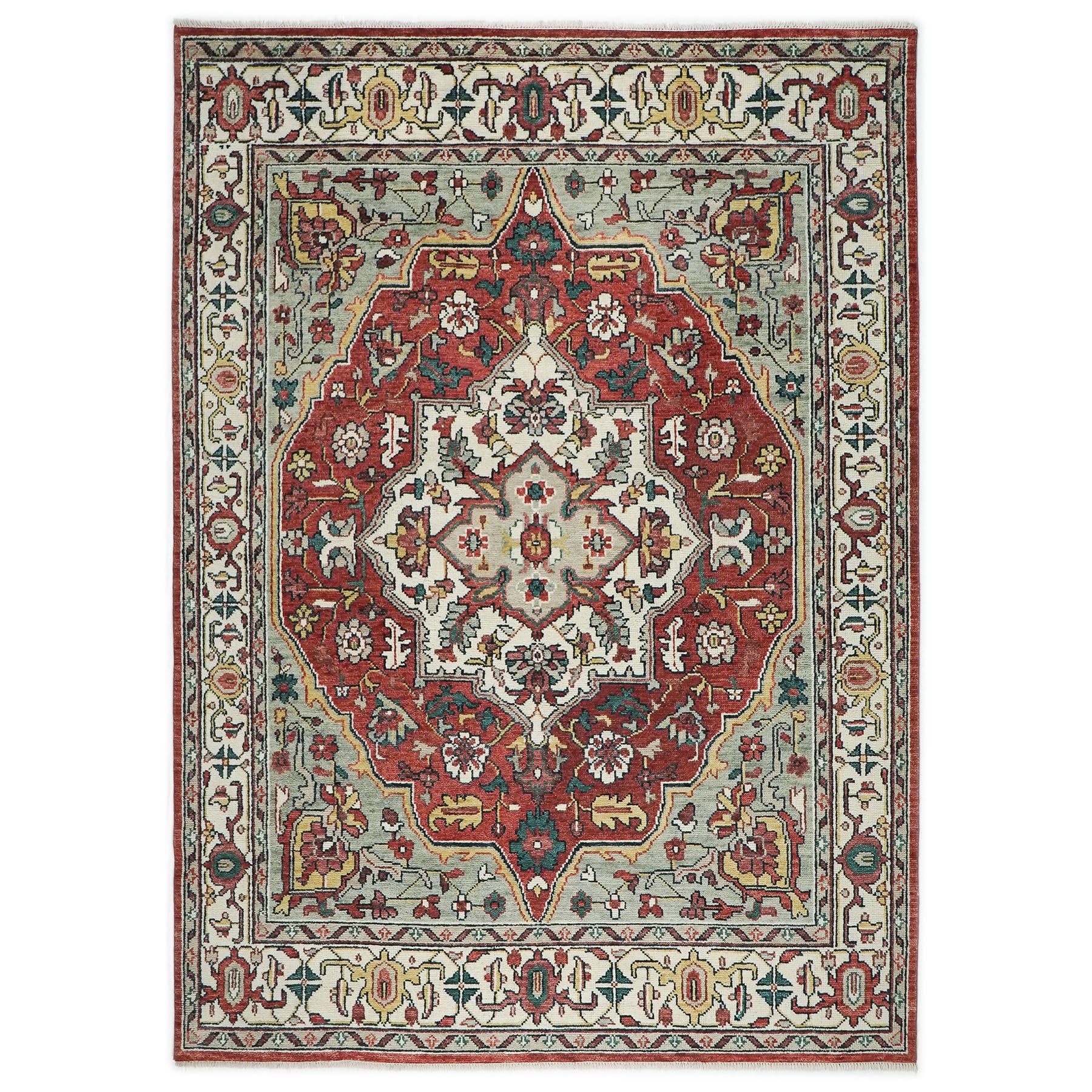 10x14 Rust, Mint, Ivory Color Hand Knotted Oushak Wool Oriental Rug