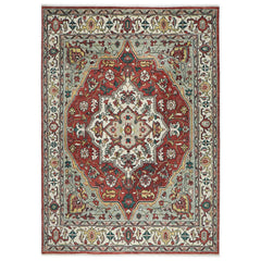 10x14 Rust, Mint, Ivory Color Hand Knotted Oushak Wool Oriental Rug