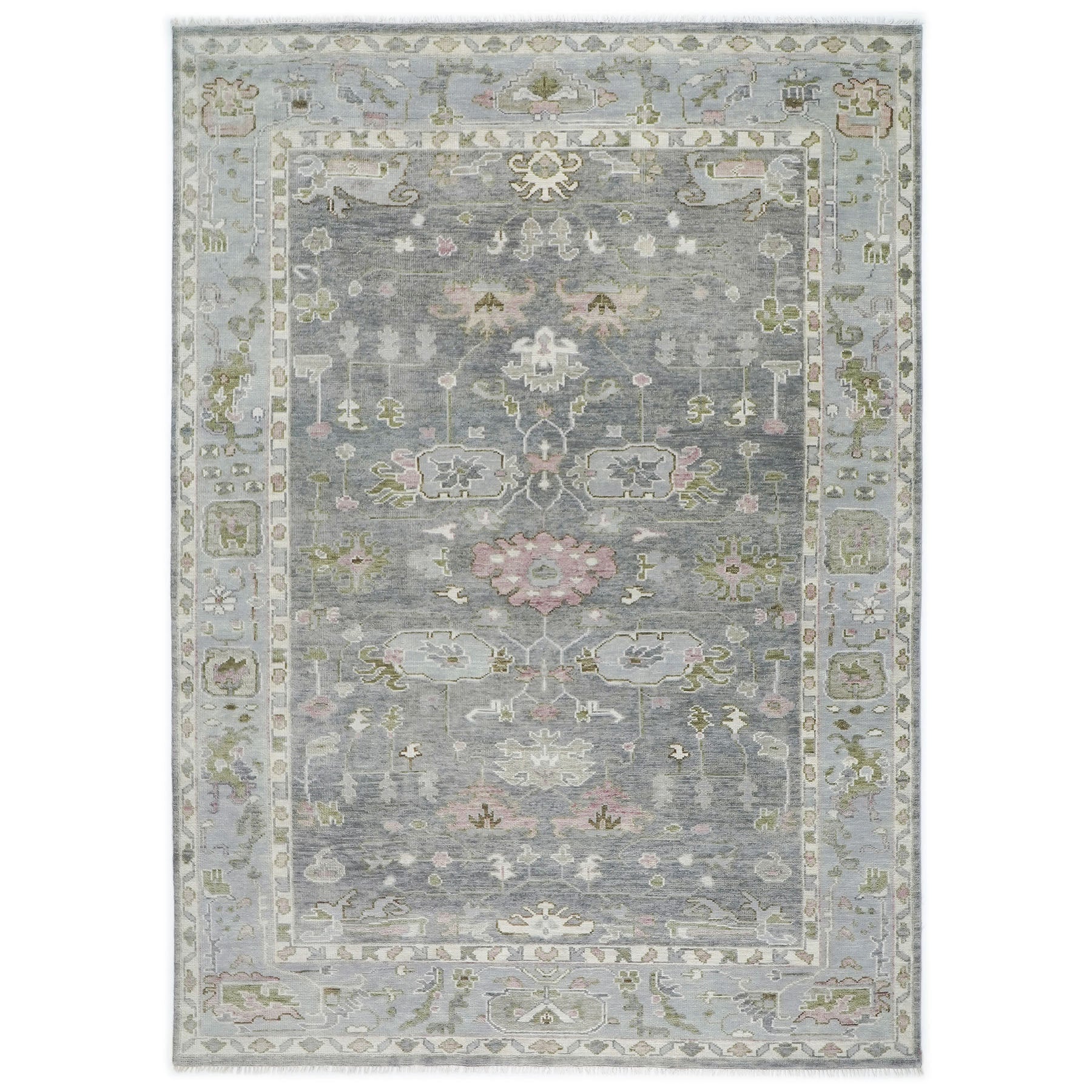 10x14 Gray, Slate, Rose Color Hand Knotted Oushak Wool Transitional Oriental Rug