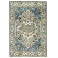 10x14 Beige, Ivory, Blue Color Hand Knotted Oushak Wool Oriental Rug
