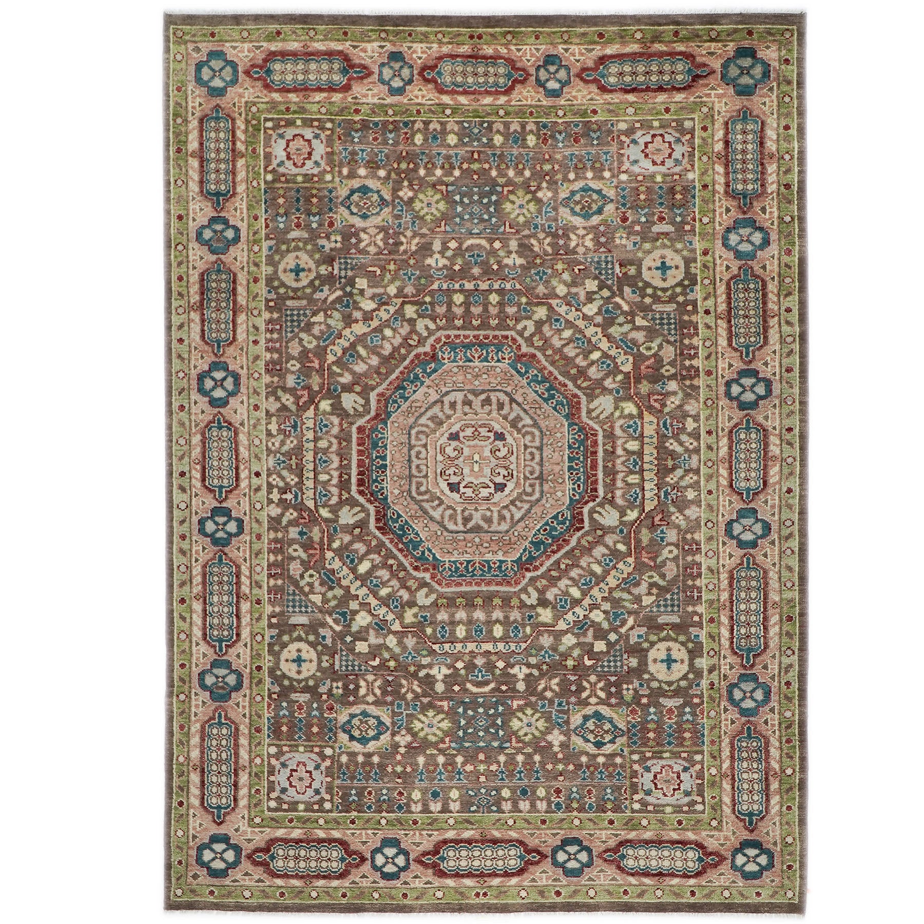 10x14 Brown, Rose, Teal Color Hand Knotted Oushak Wool Traditional Oriental Rug