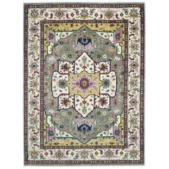 10x14 Ivory, Gray, Rust Color Hand Knotted Oushak Wool Oriental Rug