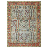 10x14 Light Blue, Burnt Orange, Lime Color Hand Knotted Oushak Wool Transitional Oriental Rug
