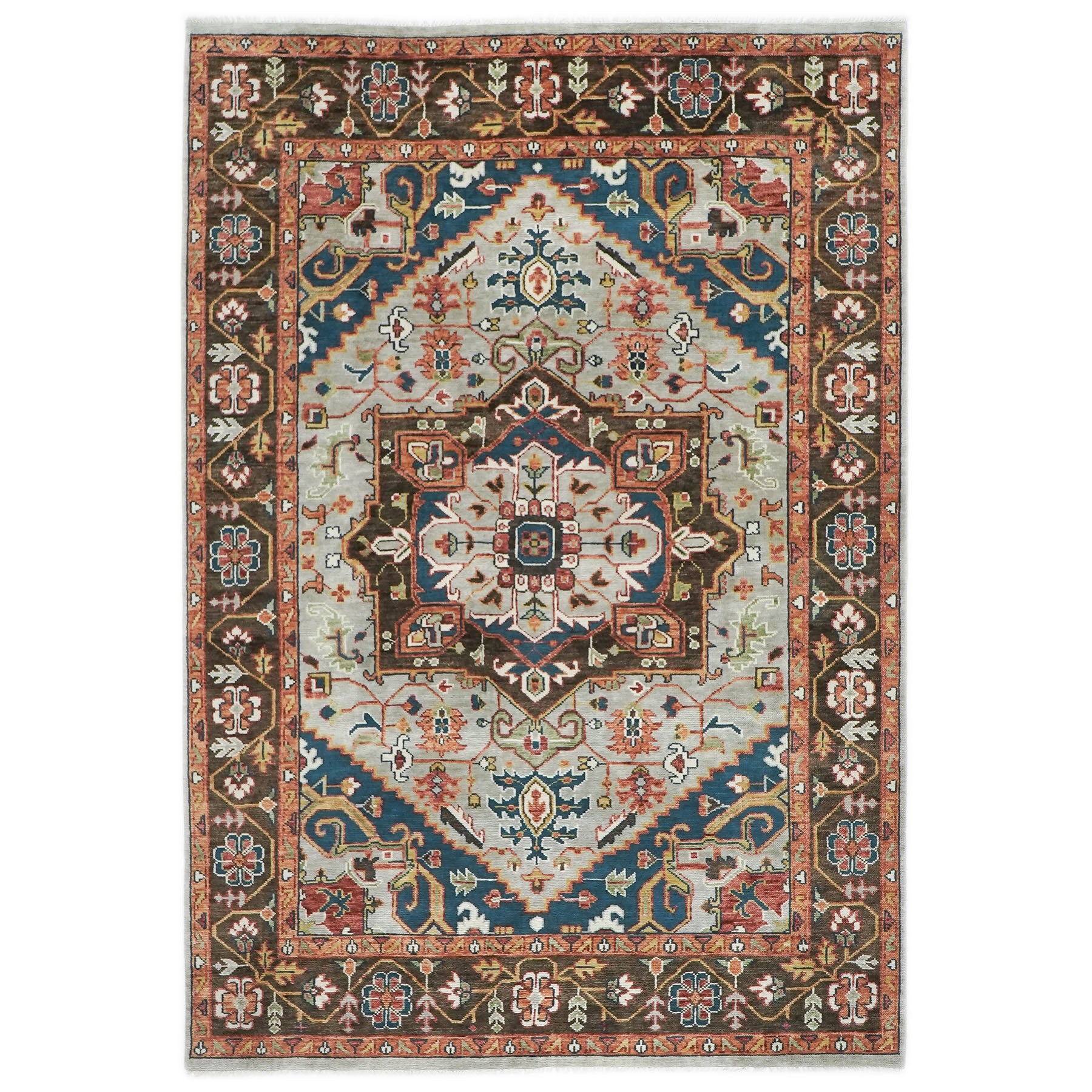 10x14 Gray, Rose, Green Color Hand Knotted Oushak Wool Oriental Rug