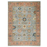 10x14 Blue, Rose, Ivory Color Hand Knotted Oushak Wool Arts and Crafts Oriental Rug