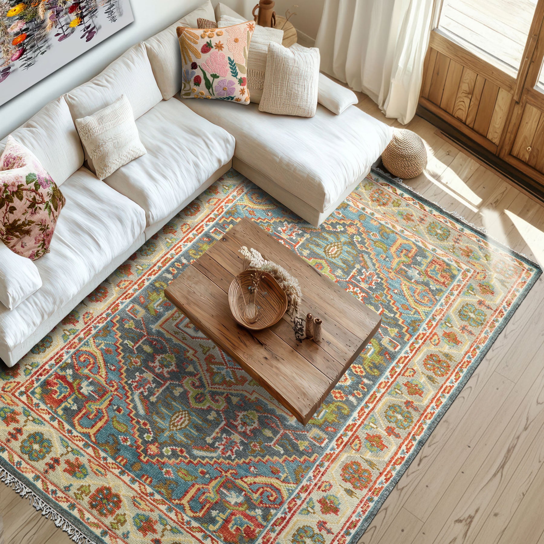 5x8 Gray, Slate, Aqua Color Hand Knotted Oushak Wool Traditional Oriental Rug