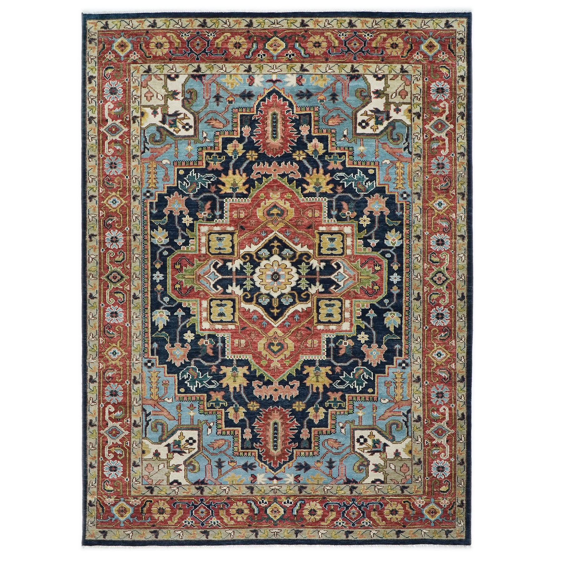 10x14 Navy, Rust, Lime Color Hand Knotted Oushak Wool Oriental Rug